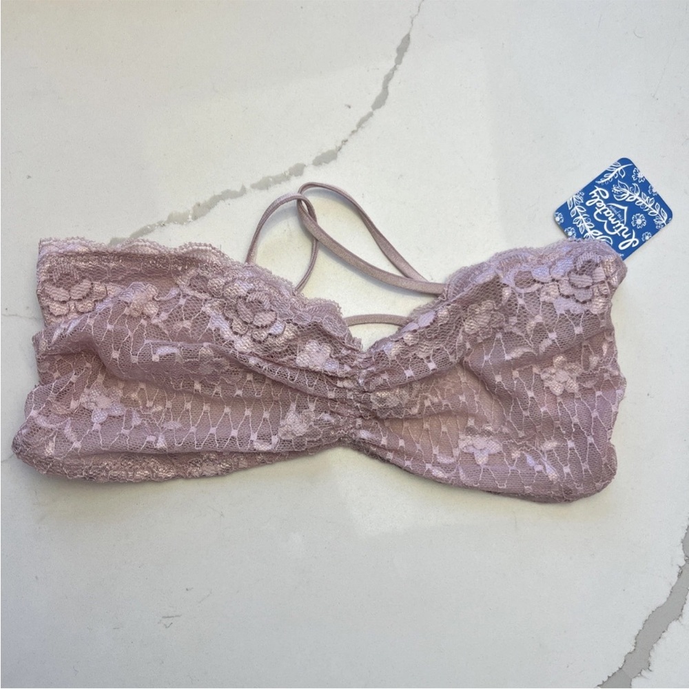 NWT Free People Intimately Bralette Size S Lace Bandeau in Dusty Pink Sweet Pea